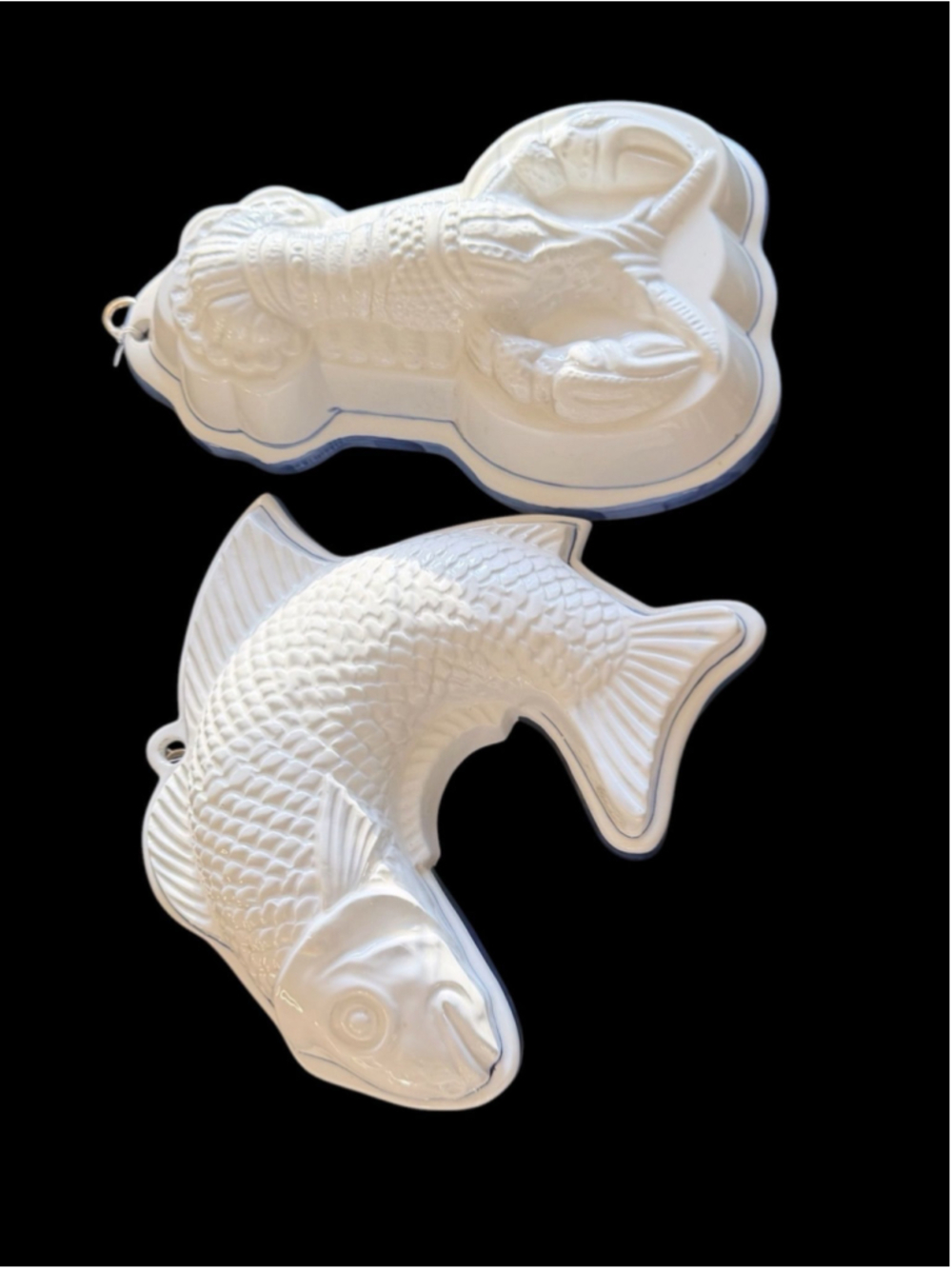 Vintage Blue Rim Stoneware Fish & Lobster Wall Decor Coastal Kitchen Set - Picture 5 of 9